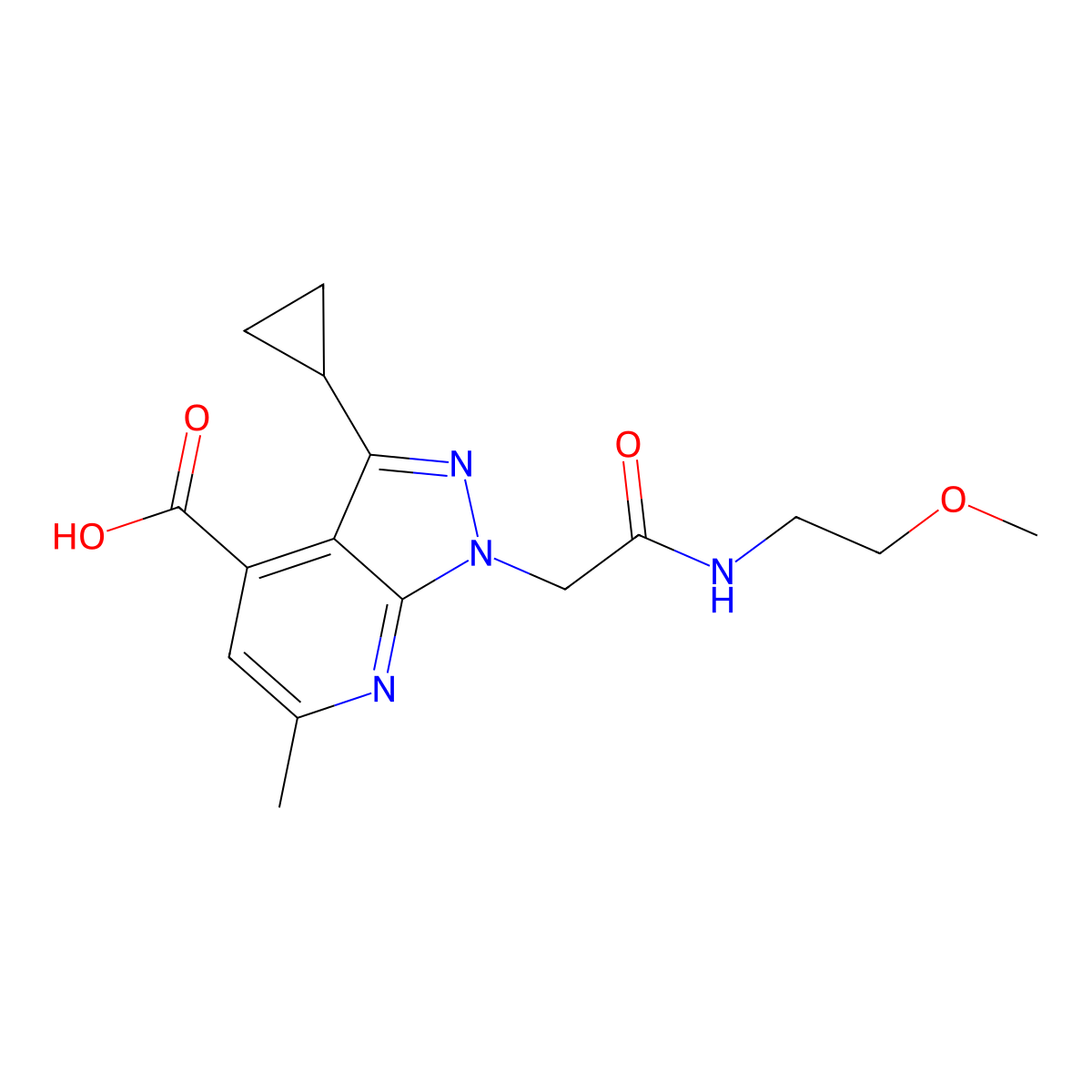 3-Cyclopropyl-1-(2-((2-methoxyethyl)amino)-2-oxoethyl)-6-methyl-1H-pyrazolo[3,4-b]pyridine-4-carboxylic acid molecular structure, CAS 1018142-80-7