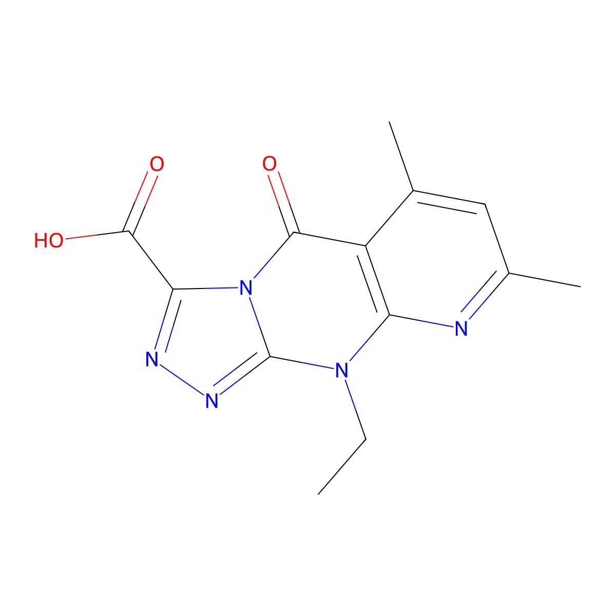 10-Ethyl-6,8-dimethyl-5-oxo-5,10-dihydropyrido[2,3-d][1,2,4]triazolo[4,3-a]pyrimidine-3-carboxylic acid molecular structure, CAS 1018142-95-4