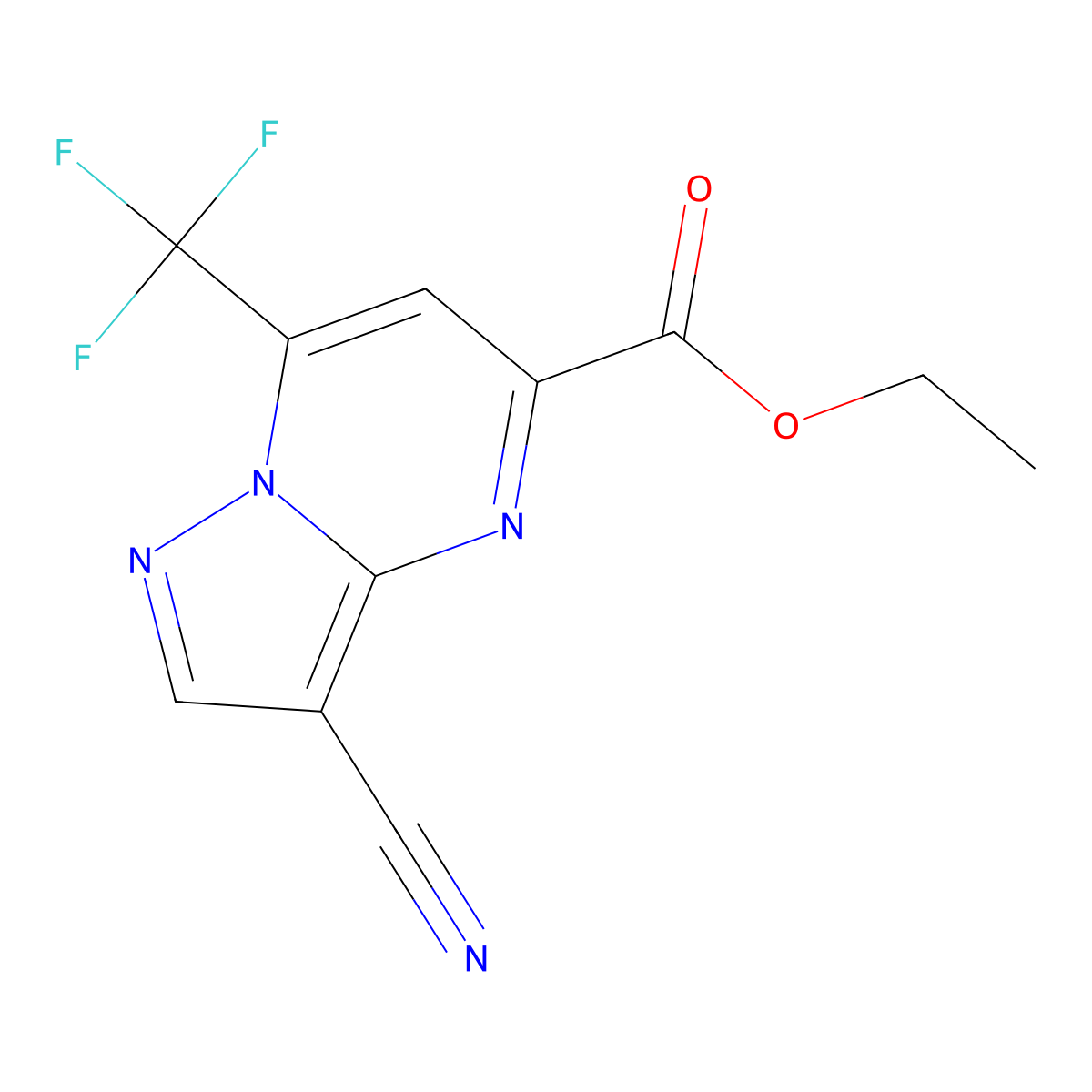 Ethyl 3-cyano-7-(trifluoromethyl)pyrazolo[1,5-a]pyrimidine-5-carboxylate molecular structure, CAS 1018142-98-7