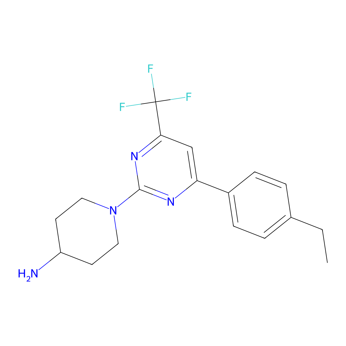 1-[4-(4-Ethylphenyl)-6-(trifluoromethyl)pyrimidin-2-yl]piperidin-4-amine molecular structure, CAS 1018143-39-9