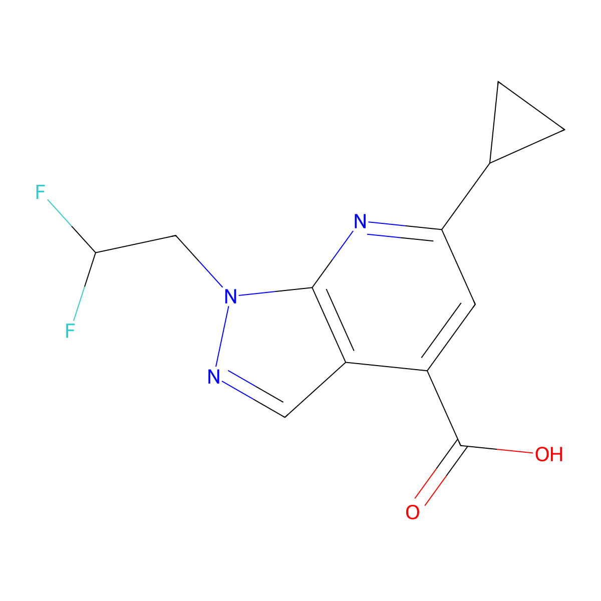 6-cyclopropyl-1-(2,2-difluoroethyl)-1H-pyrazolo[3,4-b]pyridine-4-carboxylic acid molecular structure, CAS 1018143-42-4