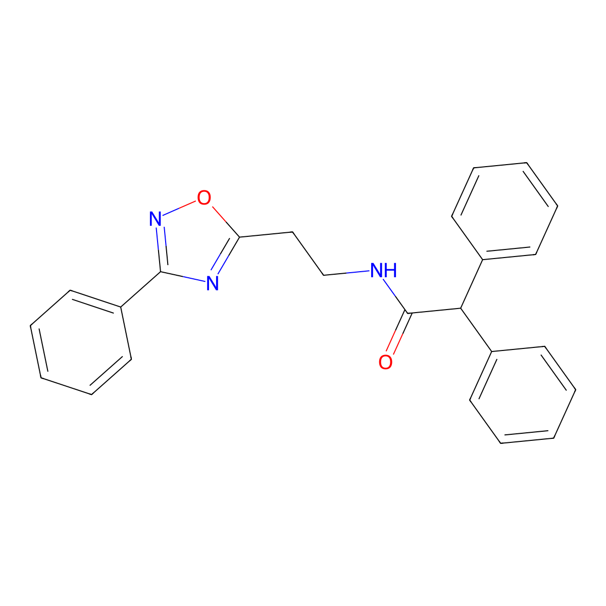 2,2-diphenyl-N-[2-(3-phenyl-1,2,4-oxadiazol-5-yl)ethyl]acetamide molecular structure, CAS 1018143-43-5
