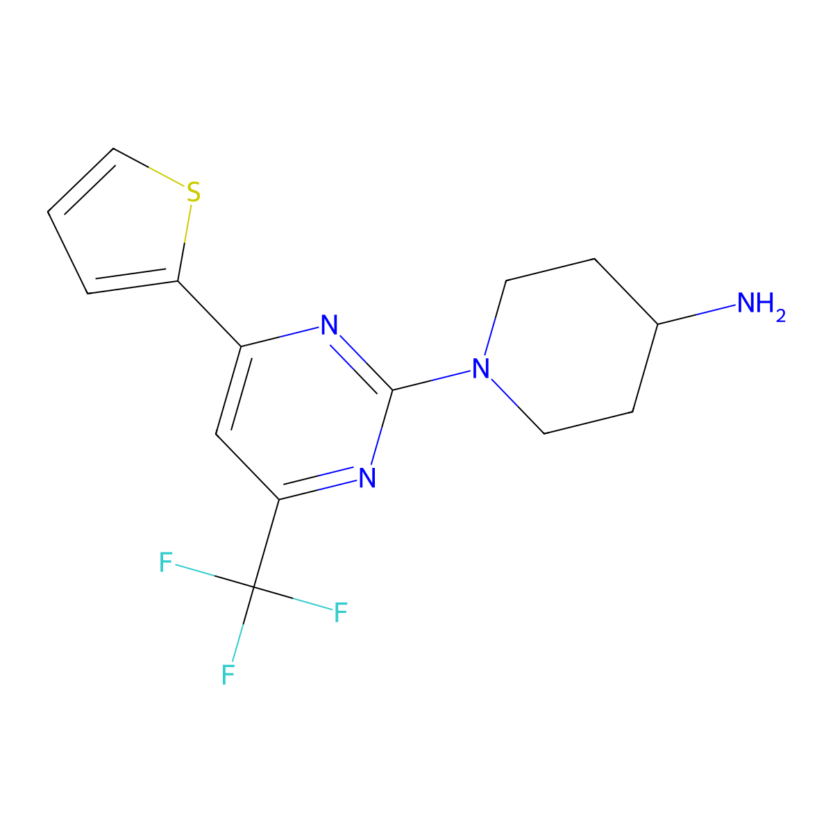 1-(4-(Thiophen-2-yl)-6-(trifluoromethyl)pyrimidin-2-yl)piperidin-4-amine molecular structure, CAS 1018143-53-7