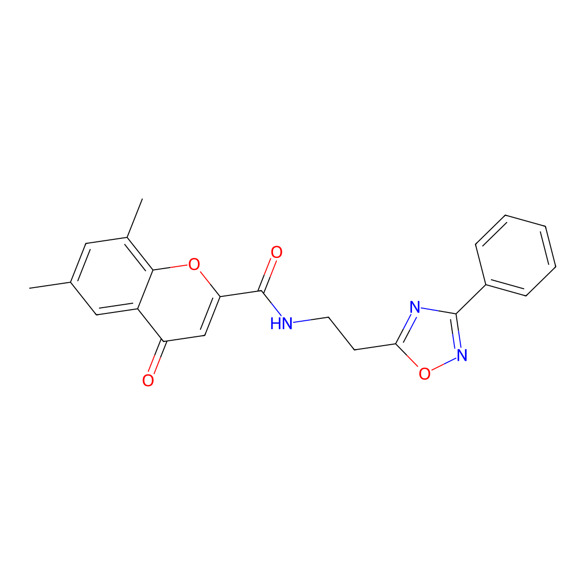 6,8-dimethyl-4-oxo-N-[2-(3-phenyl-1,2,4-oxadiazol-5-yl)ethyl]-4H-chromene-2-carboxamide molecular structure, CAS 1018143-55-9