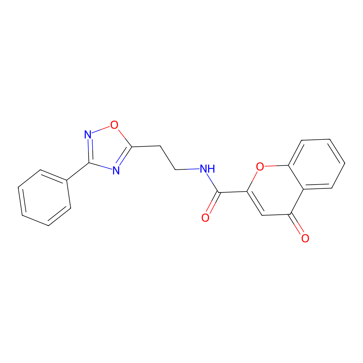 4H-1-Benzopyran-2-carboxamide, 4-oxo-N-[2-(3-phenyl-1,2,4-oxadiazol-5-yl)ethyl]- molecular structure, CAS 1018143-58-2