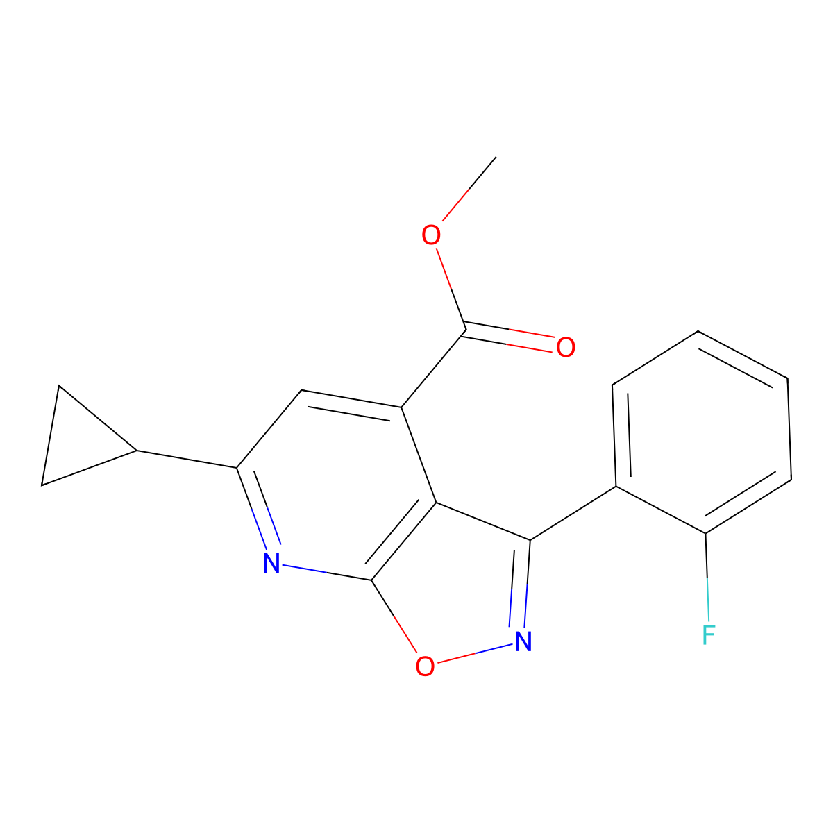 Methyl 6-cyclopropyl-3-(2-fluorophenyl)isoxazolo[5,4-b]pyridine-4-carboxylate molecular structure, CAS 1018144-24-5