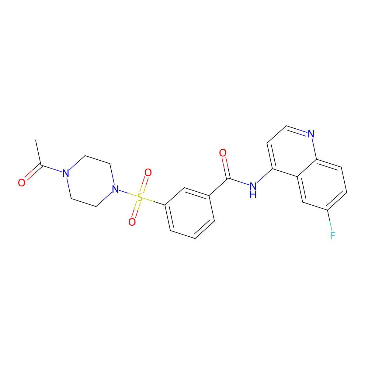 3-[(4-acetylpiperazin-1-yl)sulfonyl]-N-(6-fluoroquinolin-4-yl)benzamide molecular structure, CAS 1018144-90-5