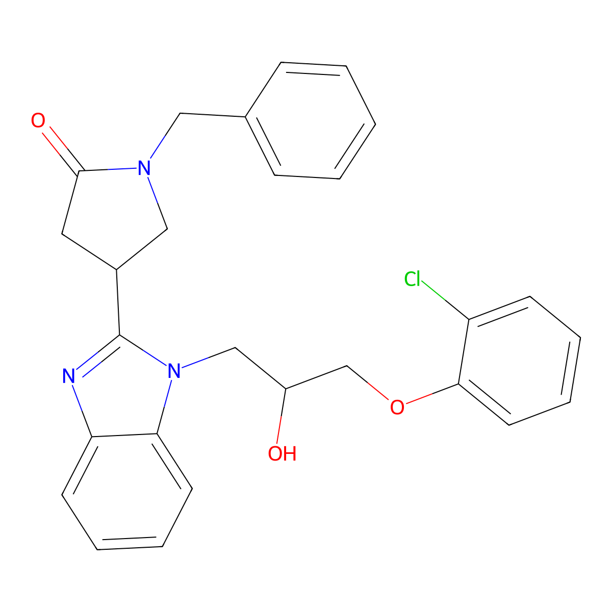 1-benzyl-4-{1-[3-(2-chlorophenoxy)-2-hydroxypropyl]-1H-benzimidazol-2-yl}pyrrolidin-2-one molecular structure, CAS 1018145-69-1