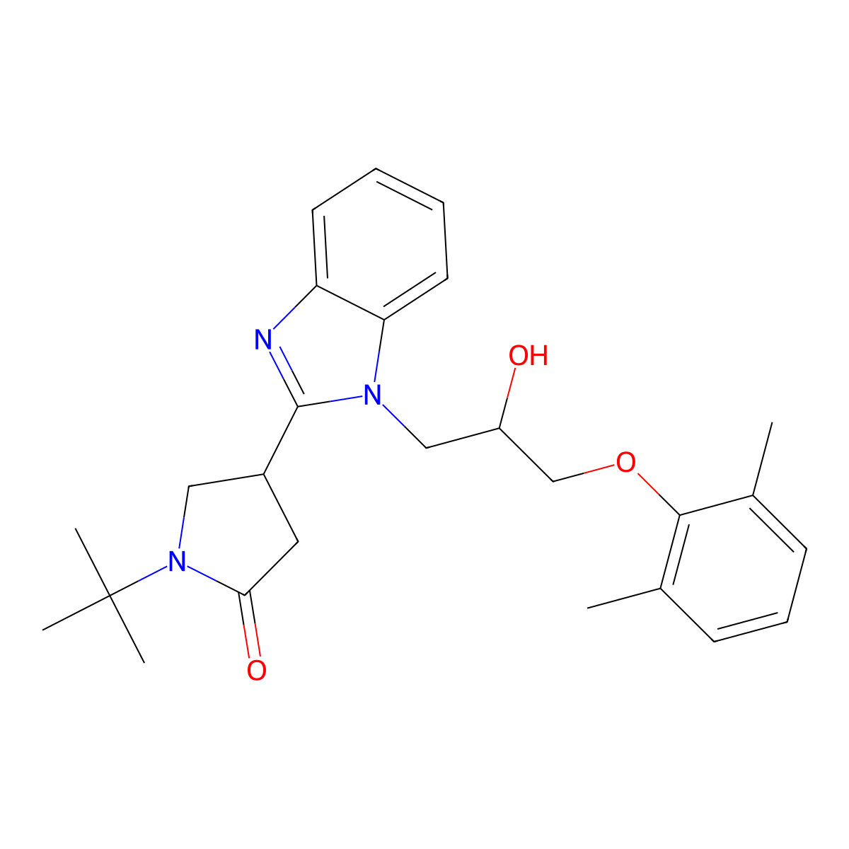 1-(Tert-butyl)-4-{1-[3-(2,6-dimethylphenoxy)-2-hydroxypropyl]benzimidazol-2-yl}pyrrolidin-2-one molecular structure, CAS 1018146-37-6