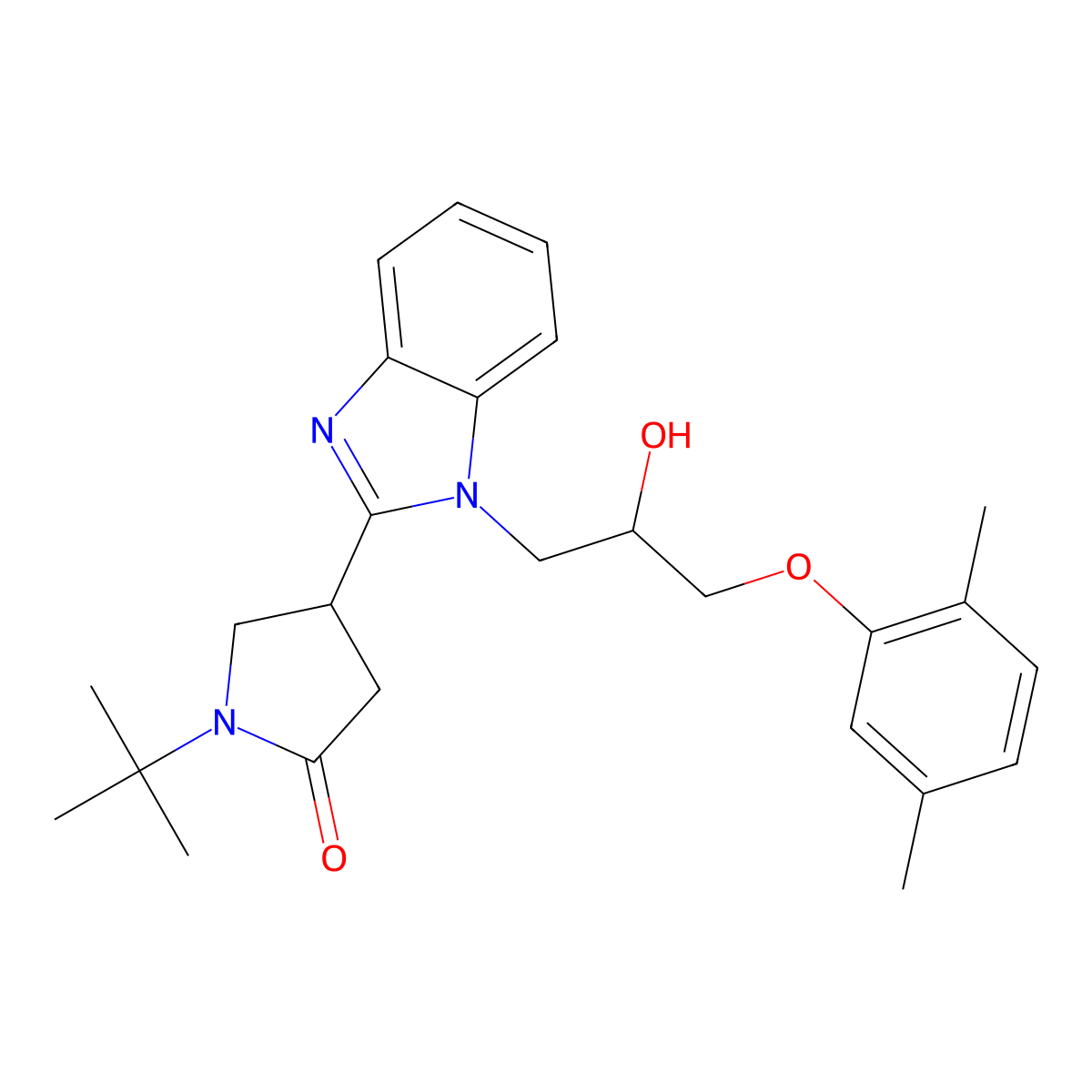 1-(Tert-butyl)-4-{1-[3-(2,5-dimethylphenoxy)-2-hydroxypropyl]benzimidazol-2-yl}pyrrolidin-2-one molecular structure, CAS 1018146-41-2