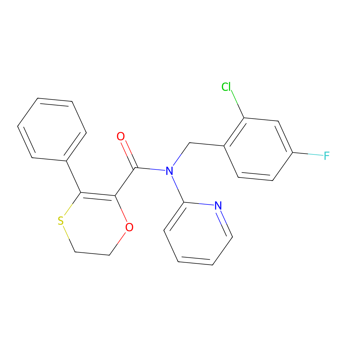 N-(2-chloro-4-fluorobenzyl)-3-phenyl-N-(pyridin-2-yl)-5,6-dihydro-1,4-oxathiine-2-carboxamide molecular structure, CAS 1018146-46-7