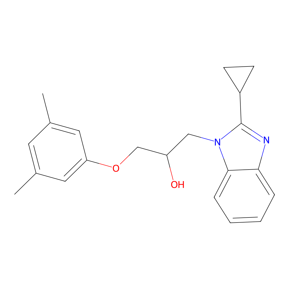 1-(2-cyclopropyl-1H-benzimidazol-1-yl)-3-(3,5-dimethylphenoxy)propan-2-ol molecular structure, CAS 1018146-53-6