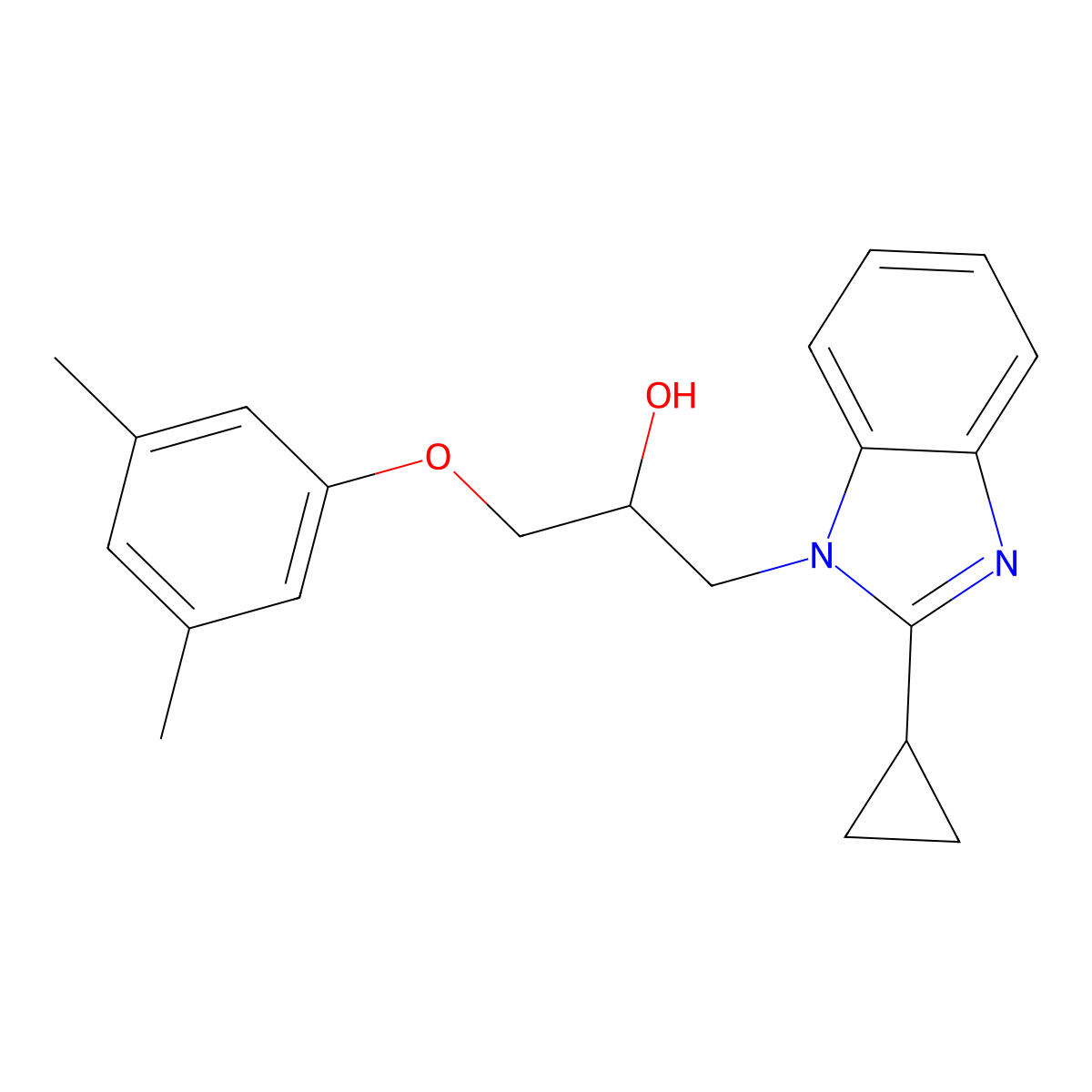1-(2-cyclopropyl-1H-benzimidazol-1-yl)-3-(3,5-dimethylphenoxy)propan-2-ol molecular structure, CAS 1018146-53-6