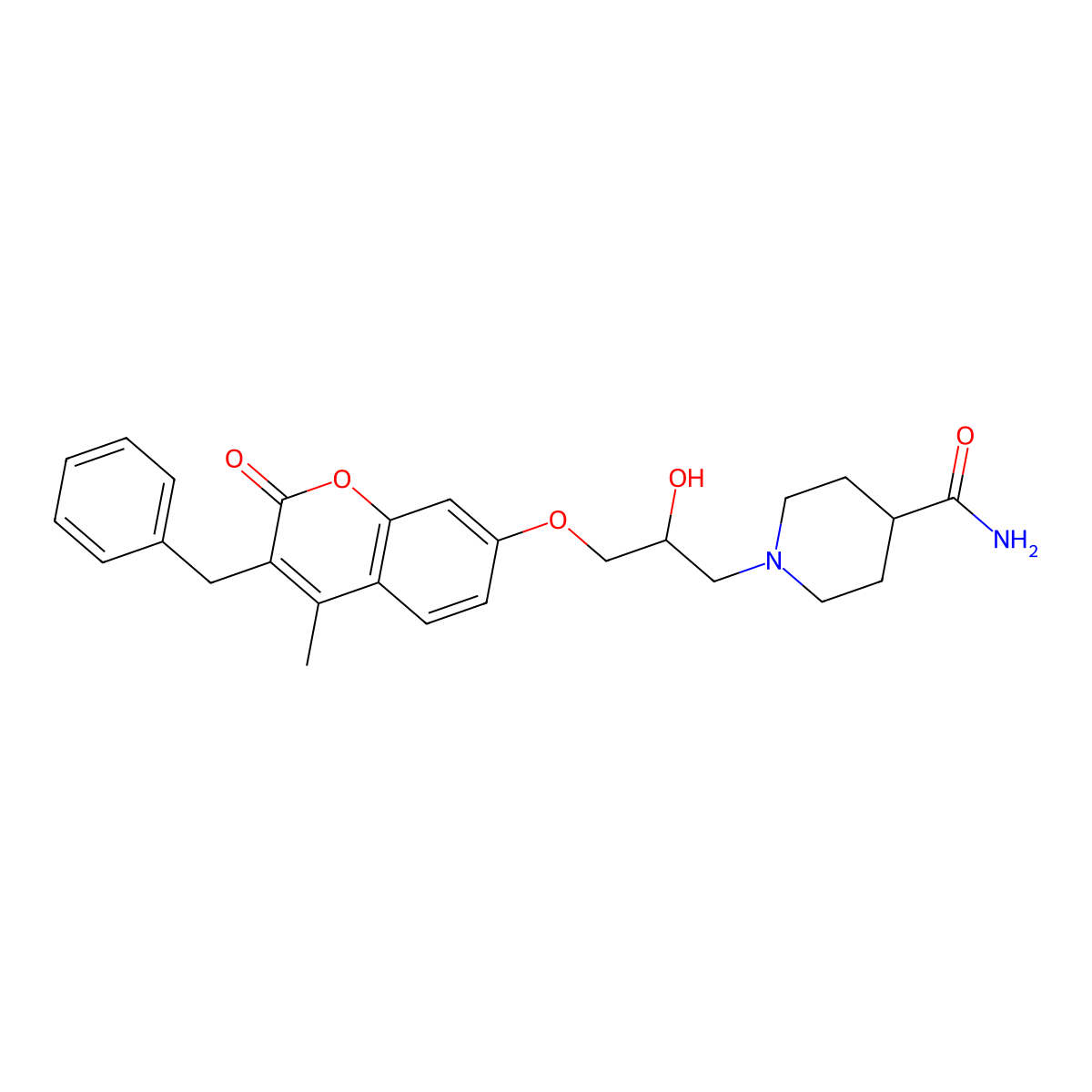 1-{3-[(3-benzyl-4-methyl-2-oxo-2H-chromen-7-yl)oxy]-2-hydroxypropyl}piperidine-4-carboxamide molecular structure, CAS 1018148-68-9