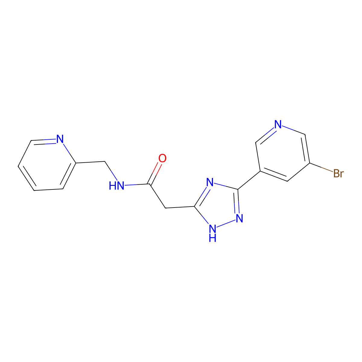 2-[5-(5-bromopyridin-3-yl)-1H-1,2,4-triazol-3-yl]-N-(pyridin-2-ylmethyl)acetamide molecular structure, CAS 1018148-71-4