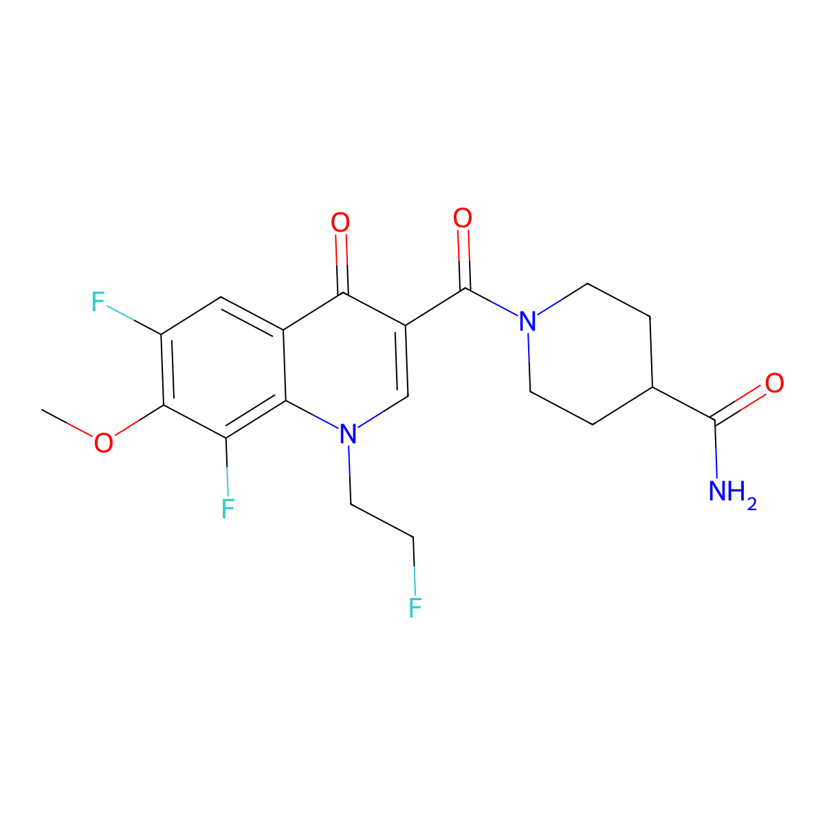 1-(6,8-Difluoro-1-(2-fluoroethyl)-7-methoxy-4-oxo-1,4-dihydroquinoline-3-carbonyl)piperidine-4-carboxamide molecular structure, CAS 1018148-88-3