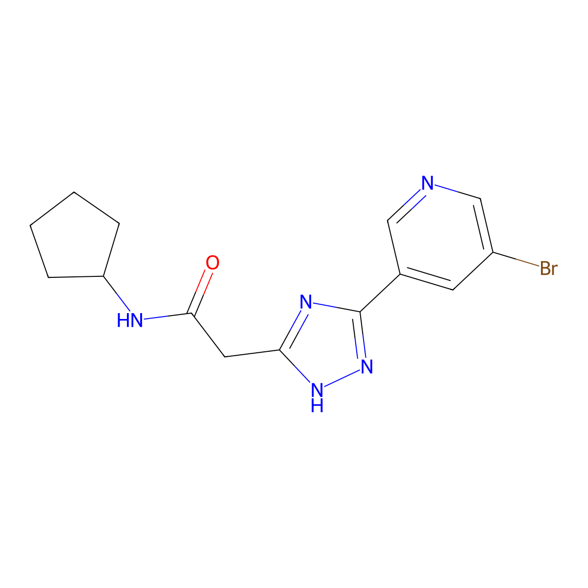 2-[5-(5-bromopyridin-3-yl)-1H-1,2,4-triazol-3-yl]-N-cyclopentylacetamide molecular structure, CAS 1018148-91-8