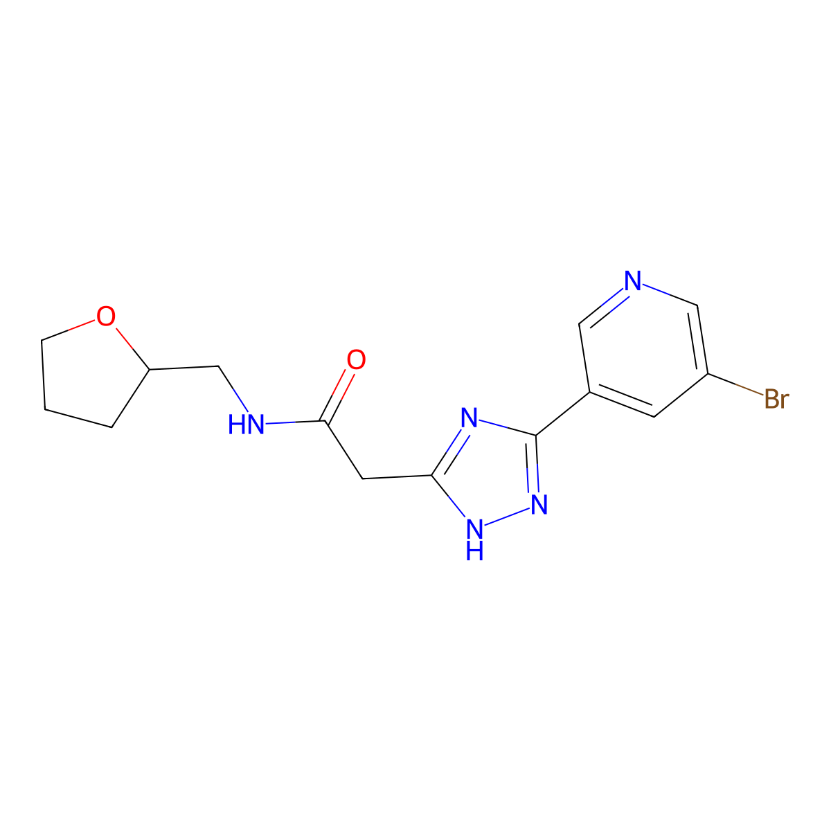 2-[5-(5-bromopyridin-3-yl)-1H-1,2,4-triazol-3-yl]-N-(tetrahydrofuran-2-ylmethyl)acetamide molecular structure, CAS 1018148-95-2