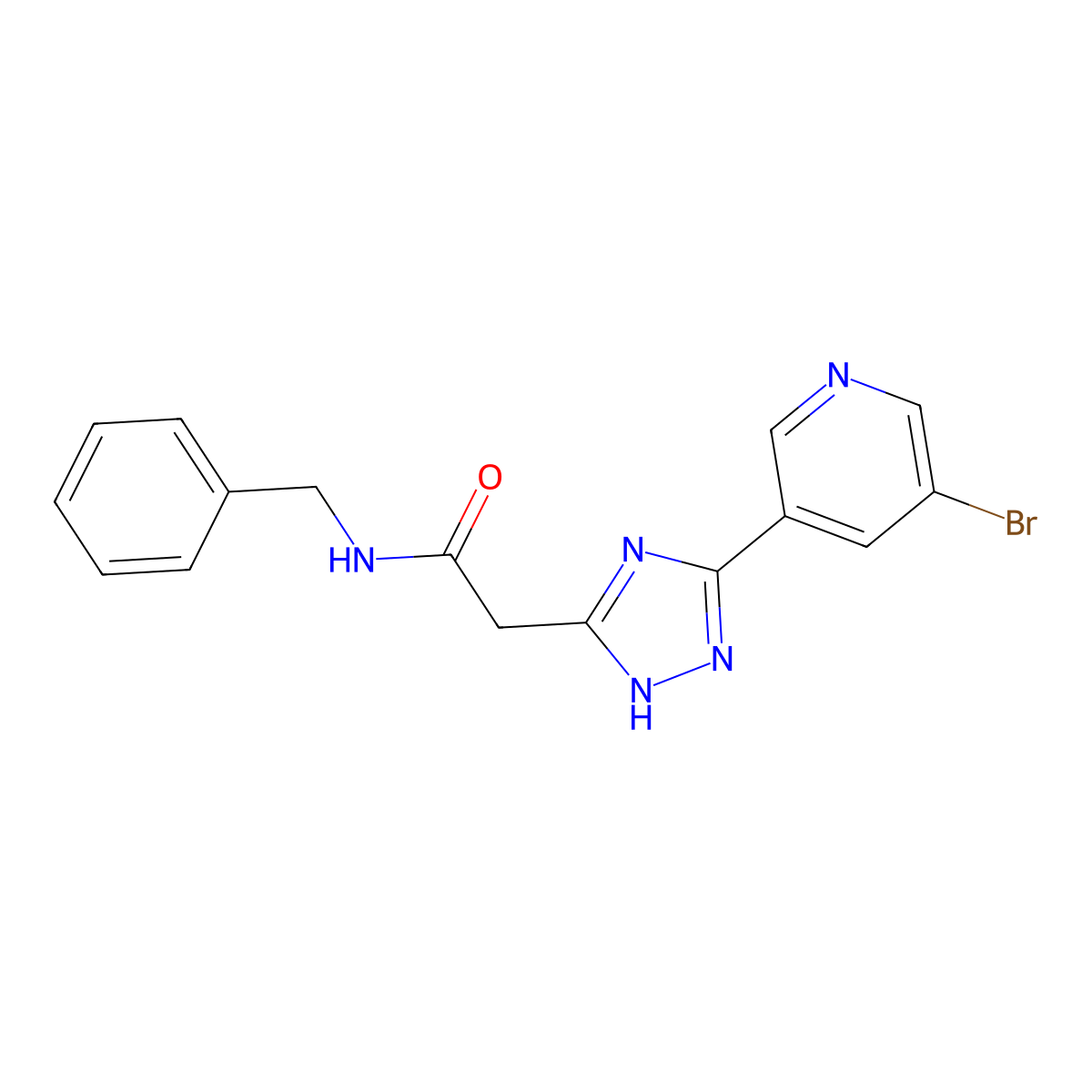 N-benzyl-2-[5-(5-bromopyridin-3-yl)-1H-1,2,4-triazol-3-yl]acetamide molecular structure, CAS 1018149-36-4