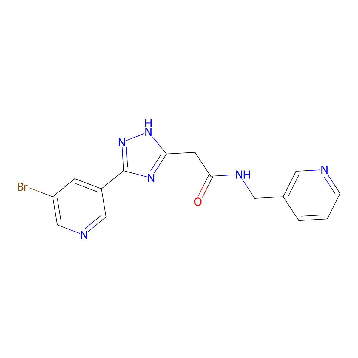2-[5-(5-bromopyridin-3-yl)-1H-1,2,4-triazol-3-yl]-N-(pyridin-3-ylmethyl)acetamide molecular structure, CAS 1018149-40-0