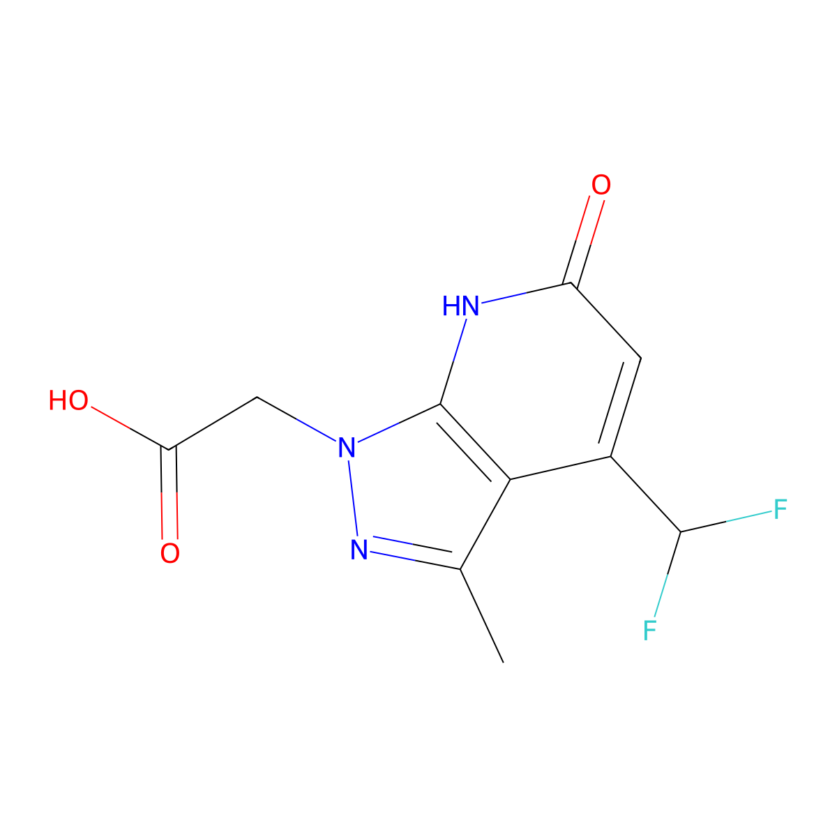 2-(4-(difluoromethyl)-3-methyl-6-oxo-1H,6H,7H-pyrazolo(3,4-b)pyridin-1-yl)acetic acid molecular structure, CAS 1018150-76-9