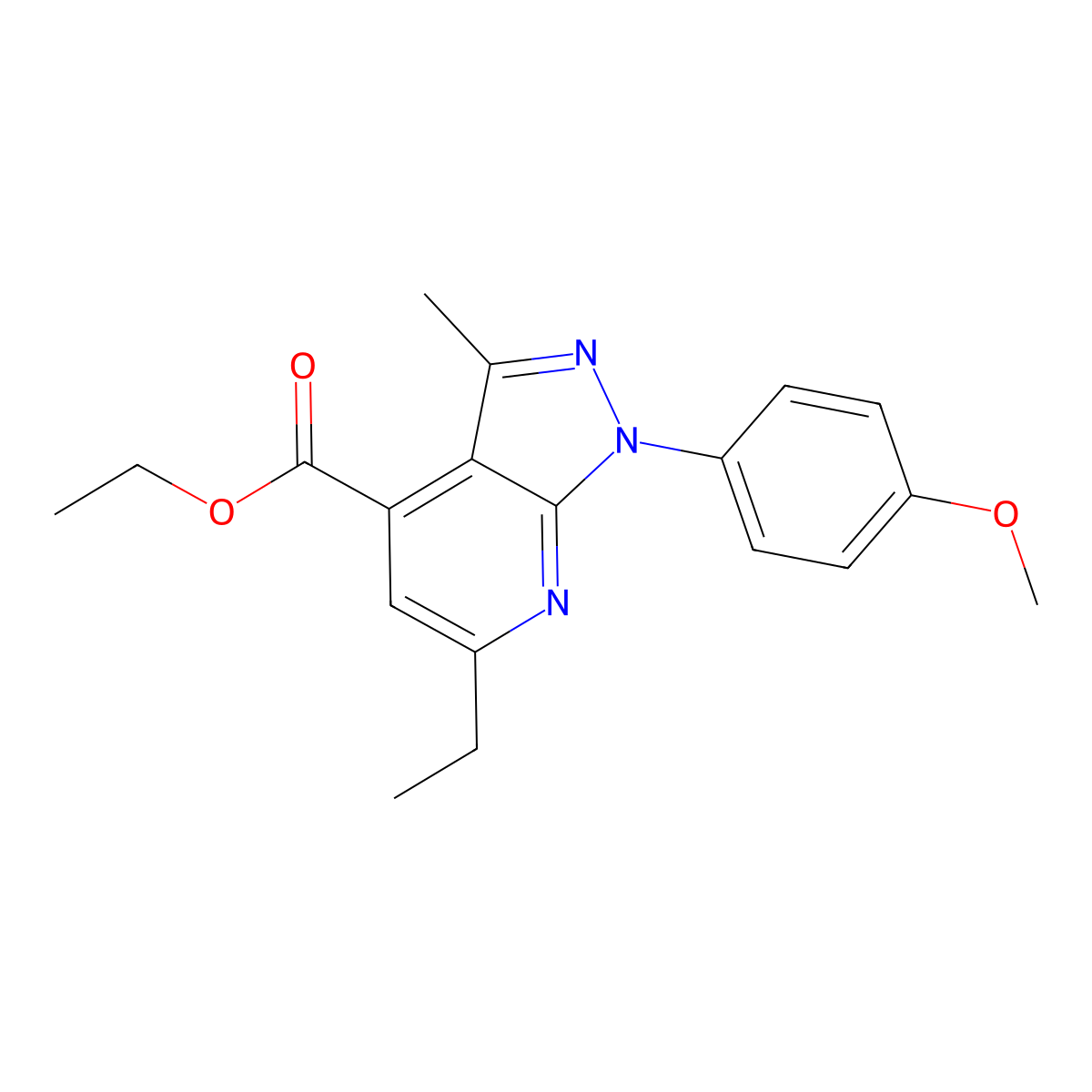 ethyl 6-ethyl-1-(4-methoxyphenyl)-3-methyl-1H-pyrazolo[3,4-b]pyridine-4-carboxylate molecular structure, CAS 1018150-84-9