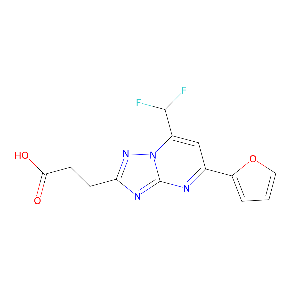3-(7-(Difluoromethyl)-5-(furan-2-yl)-[1,2,4]triazolo[1,5-a]pyrimidin-2-yl)propanoic acid molecular structure, CAS 1018151-00-2