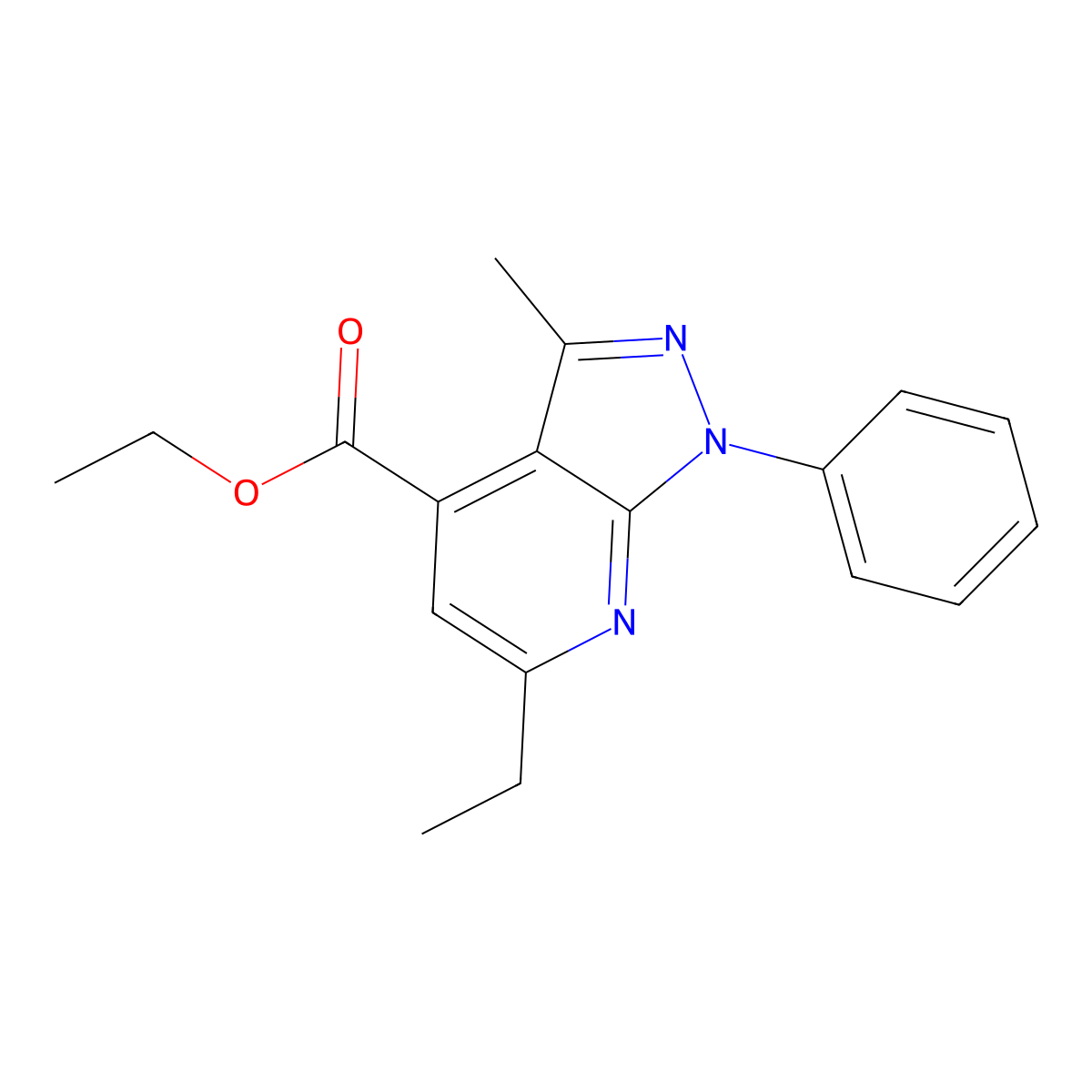 ethyl 6-ethyl-3-methyl-1-phenyl-1H-pyrazolo[3,4-b]pyridine-4-carboxylate molecular structure, CAS 1018151-08-0