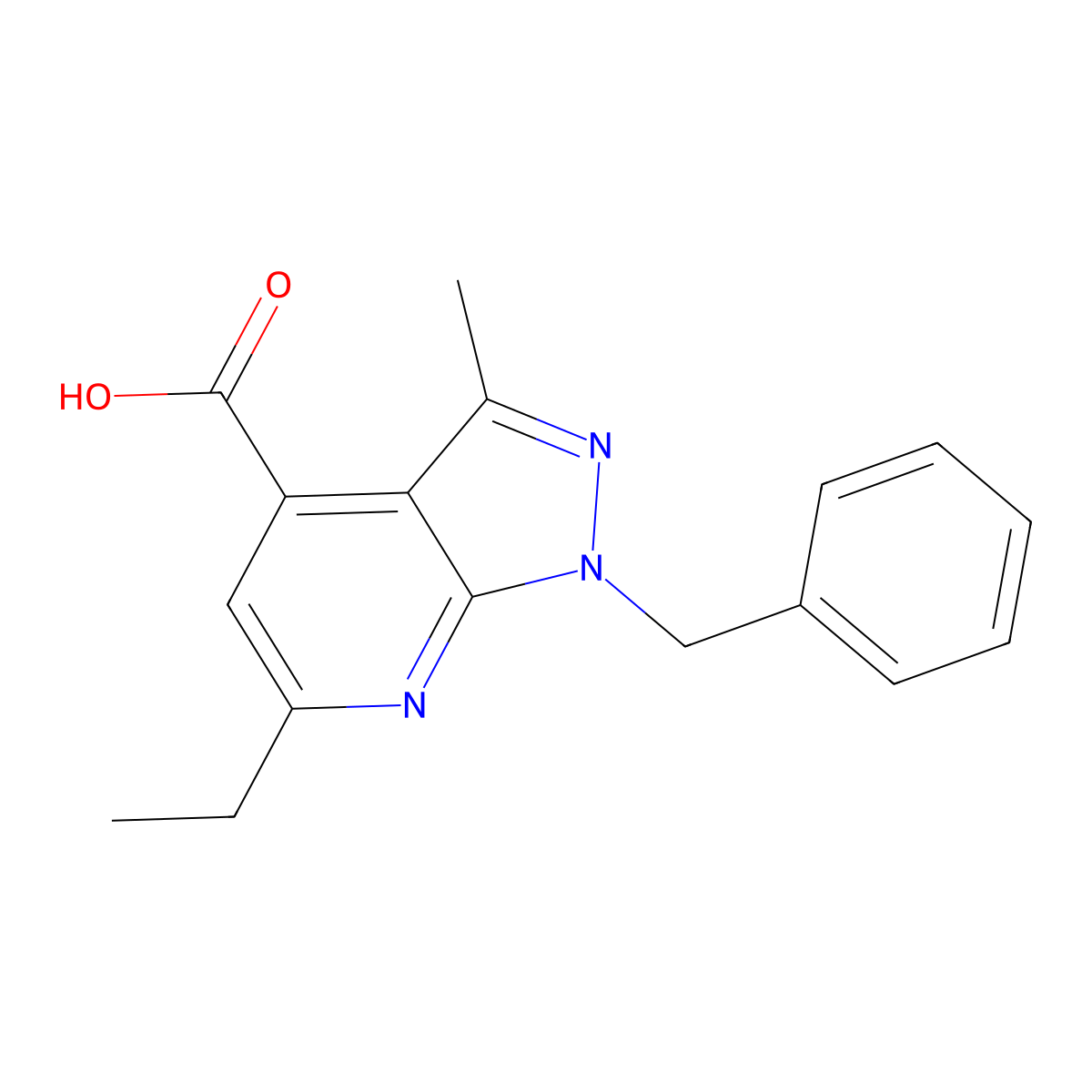 1-benzyl-6-ethyl-3-methyl-1H-pyrazolo[3,4-b]pyridine-4-carboxylic acid molecular structure, CAS 1018151-22-8