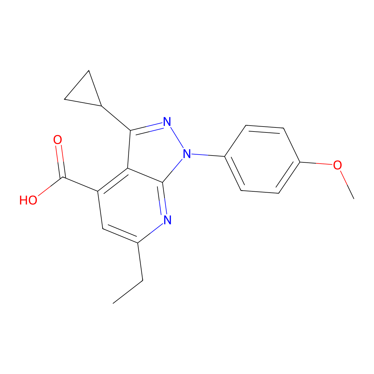 3-cyclopropyl-6-ethyl-1-(4-methoxyphenyl)-1H-pyrazolo[3,4-b]pyridine-4-carboxylic acid molecular structure, CAS 1018151-28-4