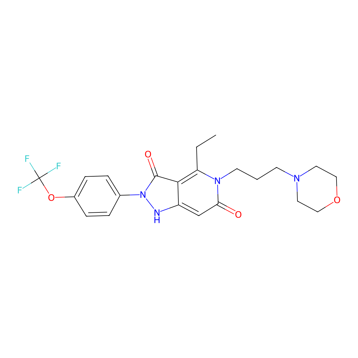 4-ethyl-5-[3-(morpholin-4-yl)propyl]-2-[4-(trifluoromethoxy)phenyl]-1H-pyrazolo[4,3-c]pyridine-3,6(2H,5H)-dione molecular structure, CAS 1018151-31-9