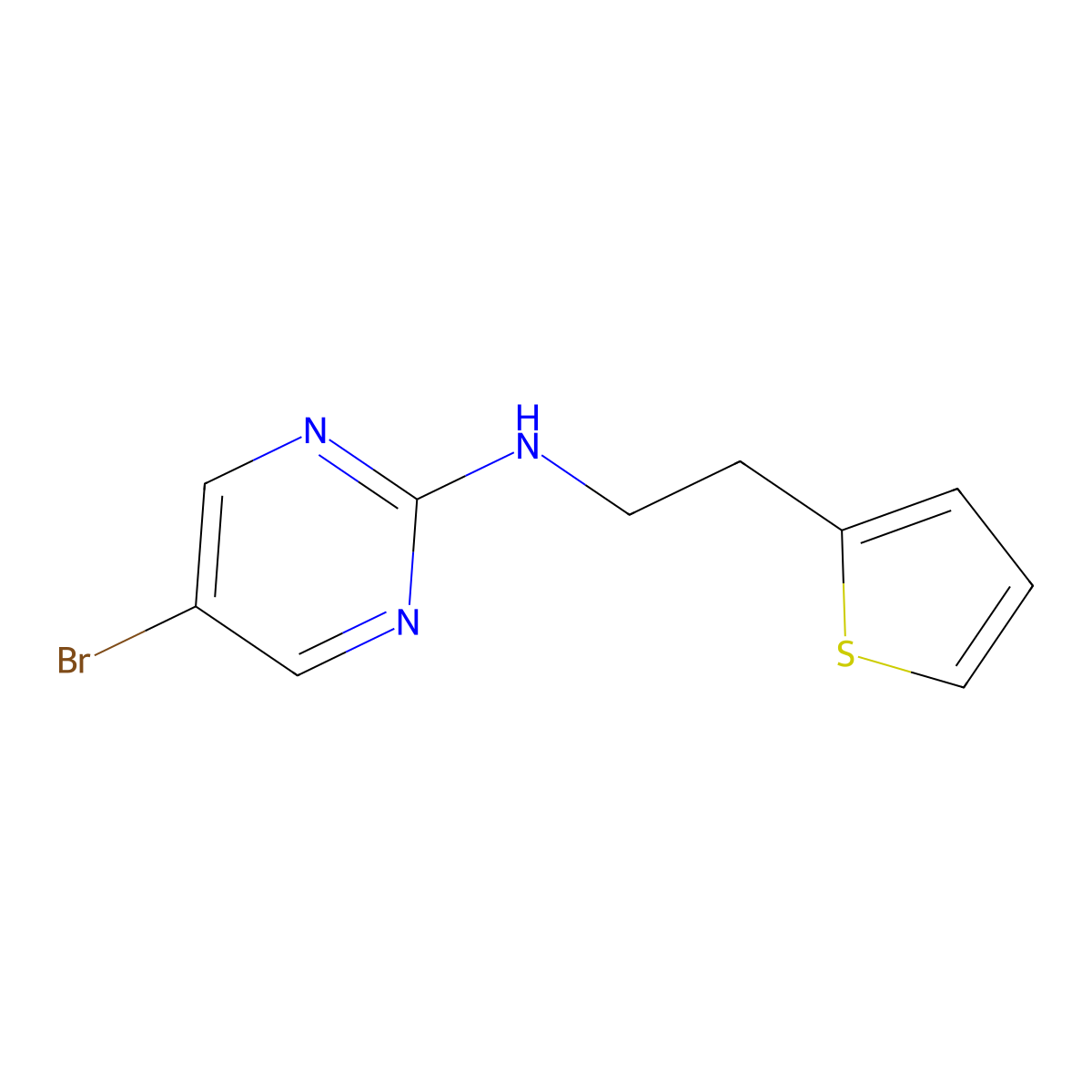 5-Bromo-N-(2-(thiophen-2-yl)ethyl)pyrimidin-2-amine molecular structure, CAS 1018154-68-1