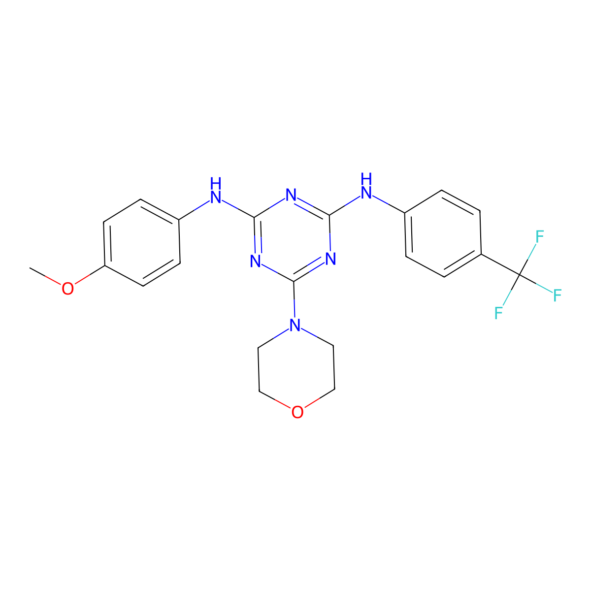 N2-(4-methoxyphenyl)-6-morpholino-N4-(4-(trifluoromethyl)phenyl)-1,3,5-triazine-2,4-diamine molecular structure, CAS 1018156-10-9