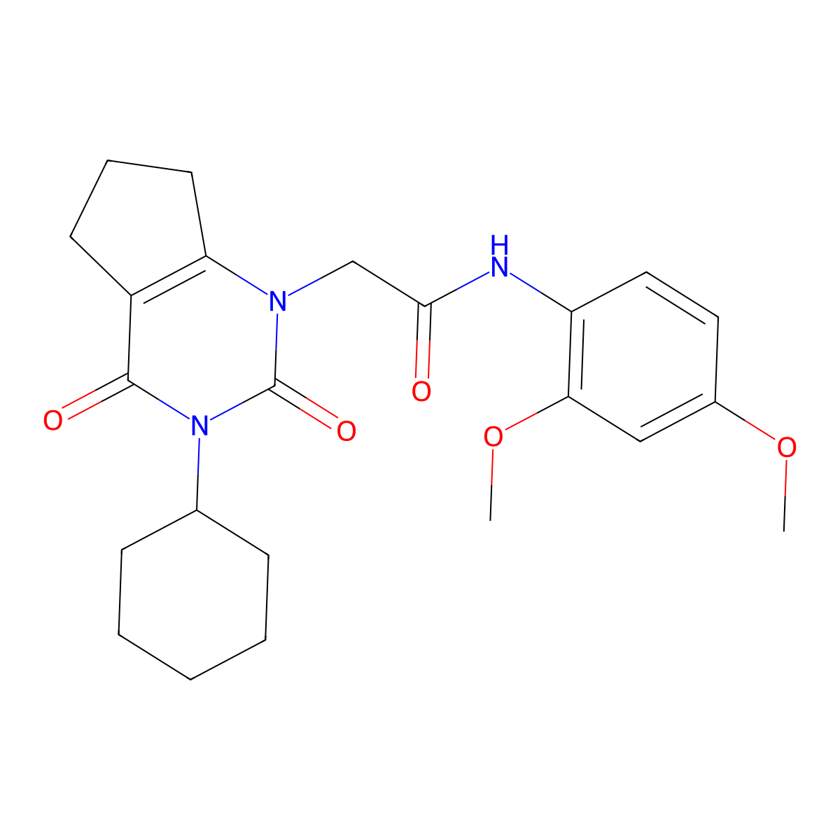 2-(3-cyclohexyl-2,4-dioxo-2,3,4,5,6,7-hexahydro-1H-cyclopenta[d]pyrimidin-1-yl)-N-(2,4-dimethoxyphenyl)acetamide molecular structure, CAS 1018156-49-4
