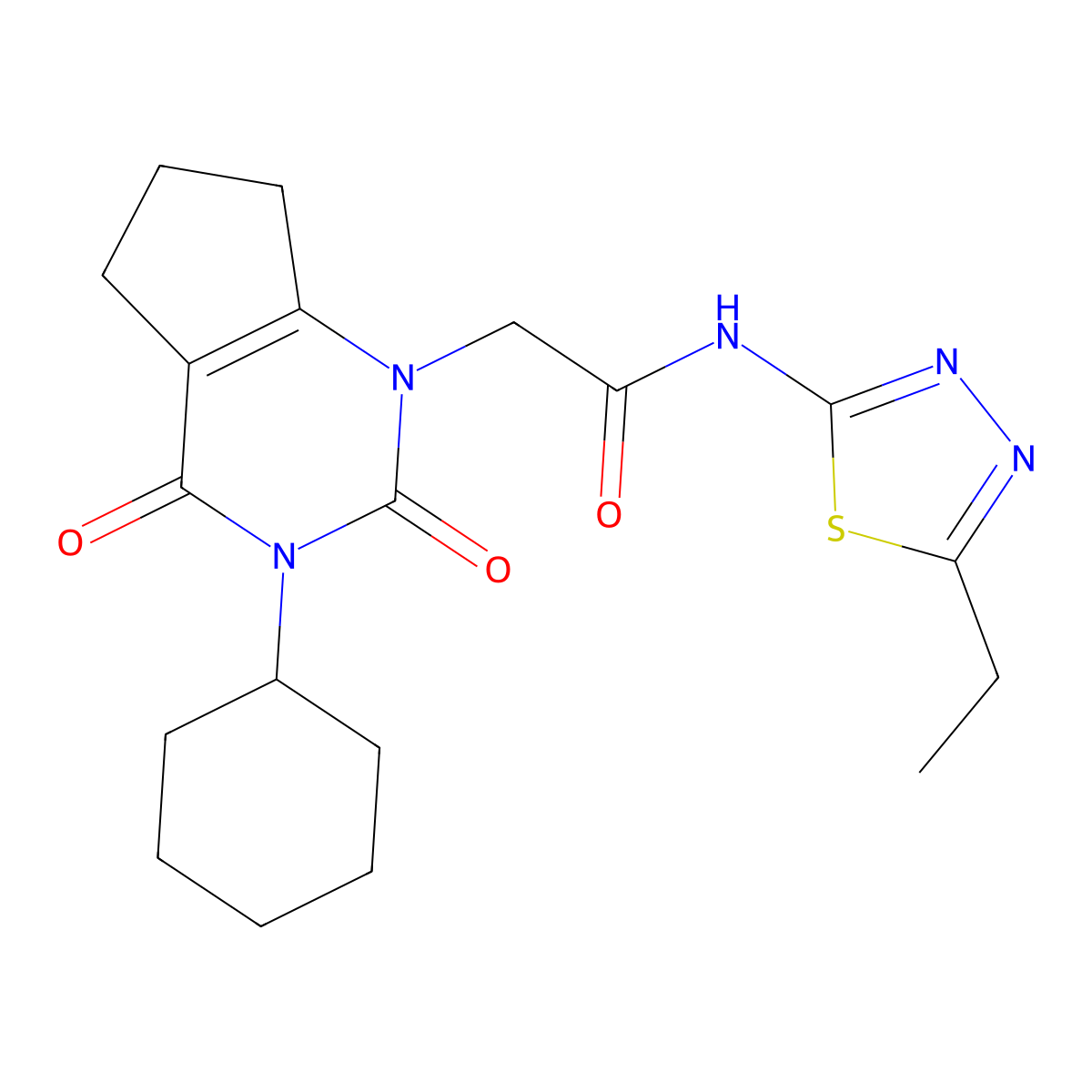2-(3-cyclohexyl-2,4-dioxo-2,3,4,5,6,7-hexahydro-1H-cyclopenta[d]pyrimidin-1-yl)-N-(5-ethyl-1,3,4-thiadiazol-2-yl)acetamide molecular structure, CAS 1018156-52-9