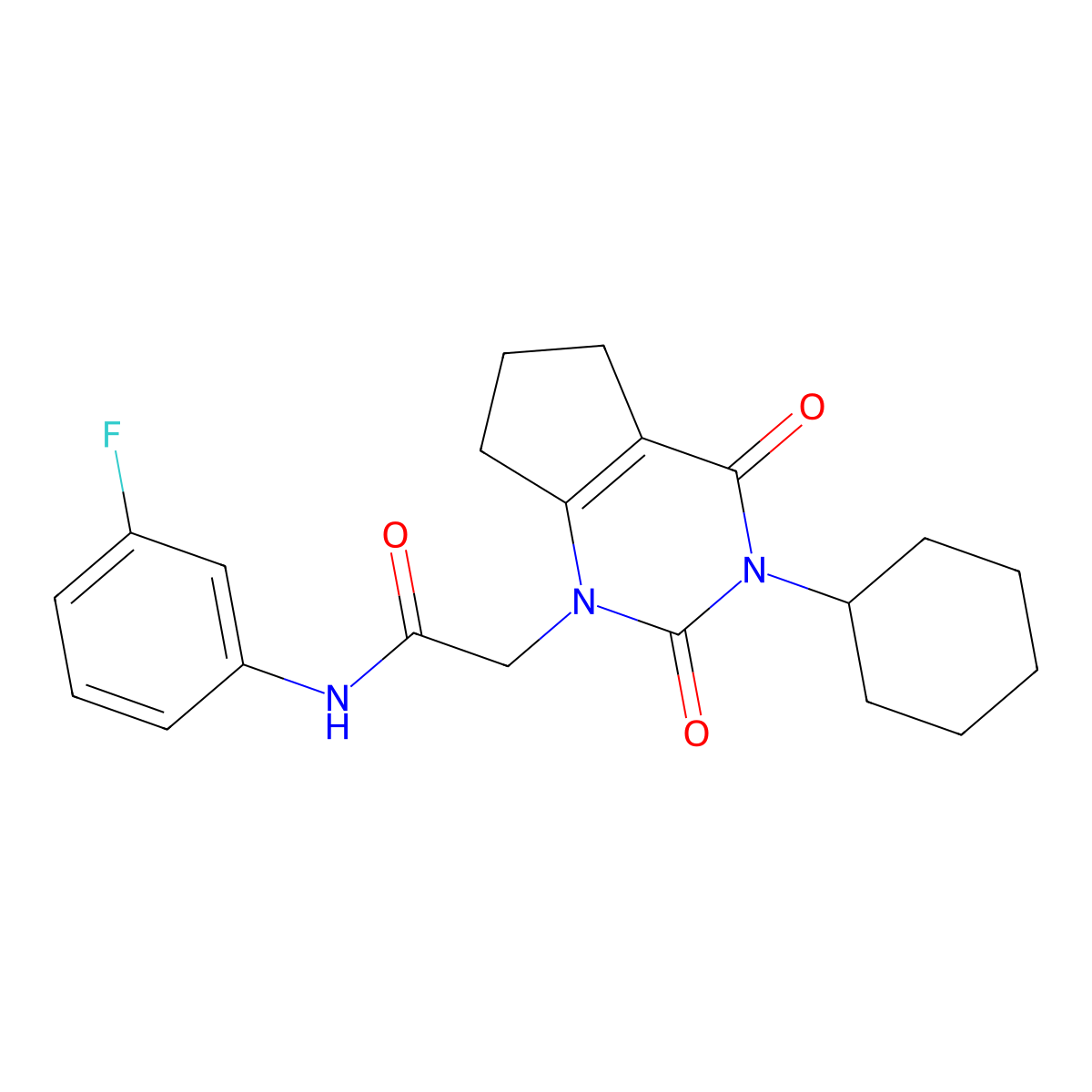 2-(3-cyclohexyl-2,4-dioxo-2,3,4,5,6,7-hexahydro-1H-cyclopenta[d]pyrimidin-1-yl)-N-(3-fluorophenyl)acetamide molecular structure, CAS 1018156-55-2