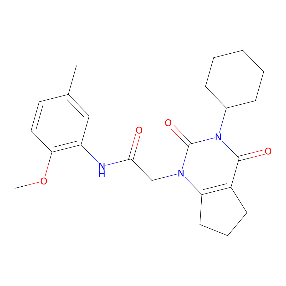 2-(3-cyclohexyl-2,4-dioxo-2,3,4,5,6,7-hexahydro-1H-cyclopenta[d]pyrimidin-1-yl)-N-(2-methoxy-5-methylphenyl)acetamide molecular structure, CAS 1018156-58-5