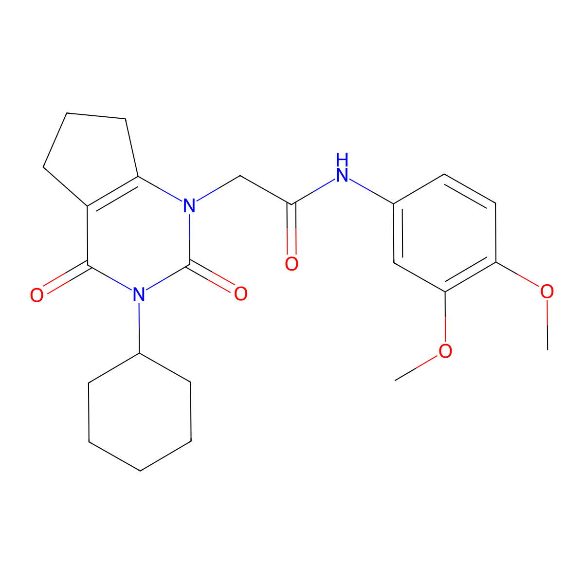 2-(3-cyclohexyl-2,4-dioxo-2,3,4,5,6,7-hexahydro-1H-cyclopenta[d]pyrimidin-1-yl)-N-(3,4-dimethoxyphenyl)acetamide molecular structure, CAS 1018156-67-6
