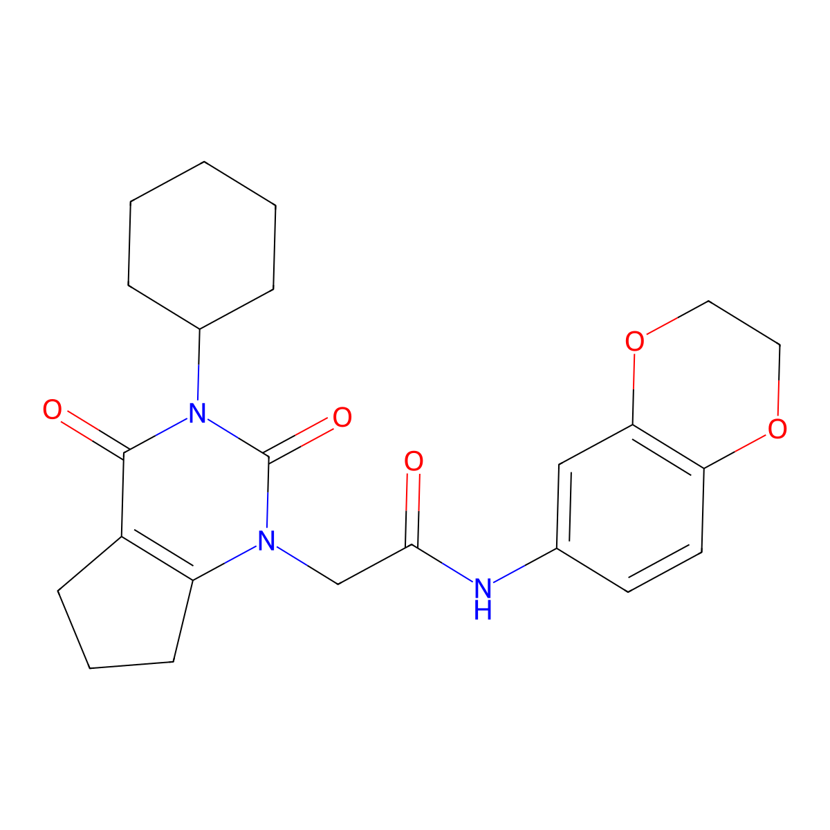 2-(3-cyclohexyl-2,4-dioxo-2,3,4,5,6,7-hexahydro-1H-cyclopenta[d]pyrimidin-1-yl)-N-(2,3-dihydrobenzo[b][1,4]dioxin-6-yl)acetamide molecular structure, CAS 1018156-70-1