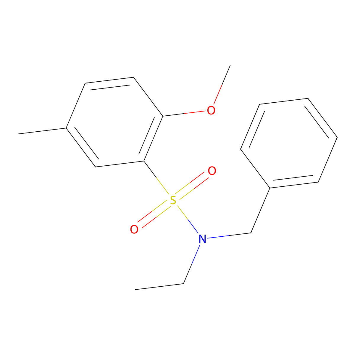 N-benzyl-N-ethyl-2-methoxy-5-methylbenzenesulfonamide molecular structure, CAS 1018158-66-1