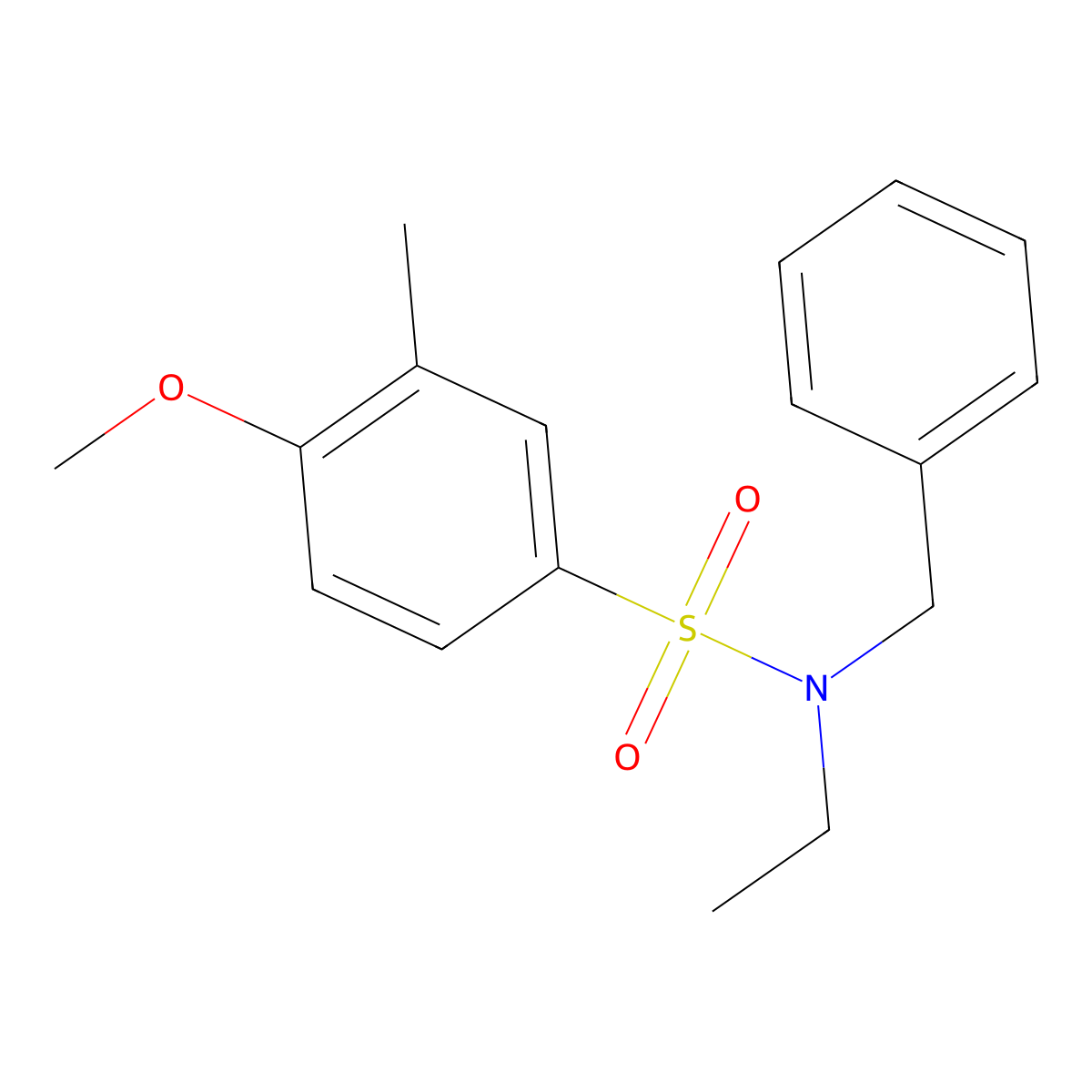 N-benzyl-N-ethyl-4-methoxy-3-methylbenzene-1-sulfonamide molecular structure, CAS 1018158-74-1