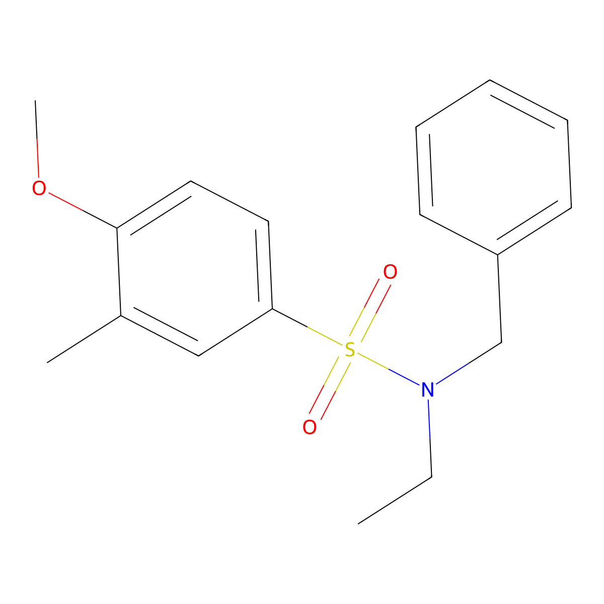 N-benzyl-N-ethyl-4-methoxy-3-methylbenzene-1-sulfonamide molecular structure, CAS 1018158-74-1