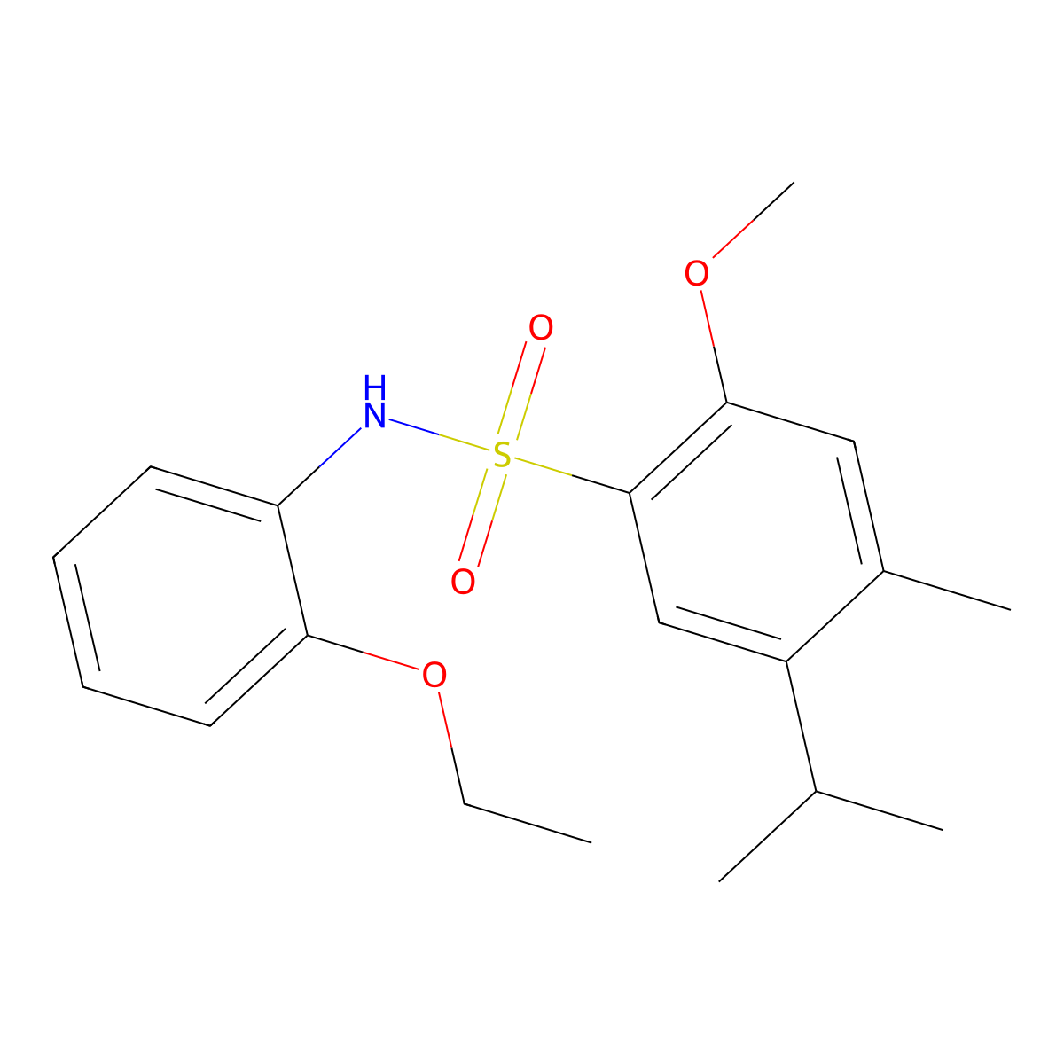 N-(2-ethoxyphenyl)-2-methoxy-4-methyl-5-(propan-2-yl)benzene-1-sulfonamide molecular structure, CAS 1018159-36-8