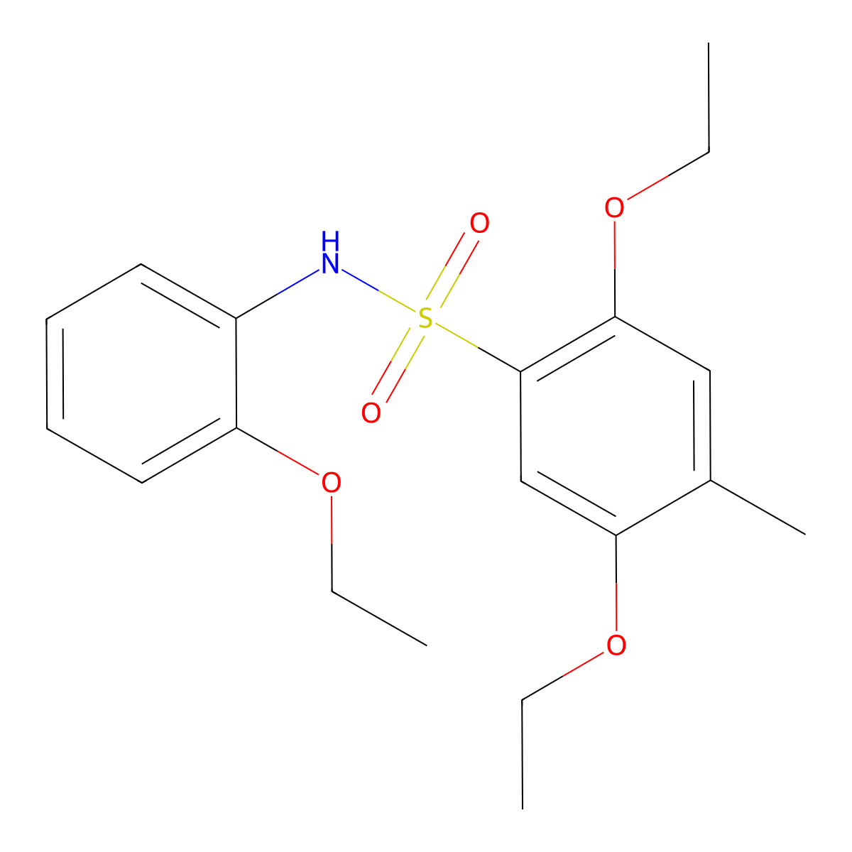 2,5-diethoxy-N-(2-ethoxyphenyl)-4-methylbenzene-1-sulfonamide molecular structure, CAS 1018159-48-2