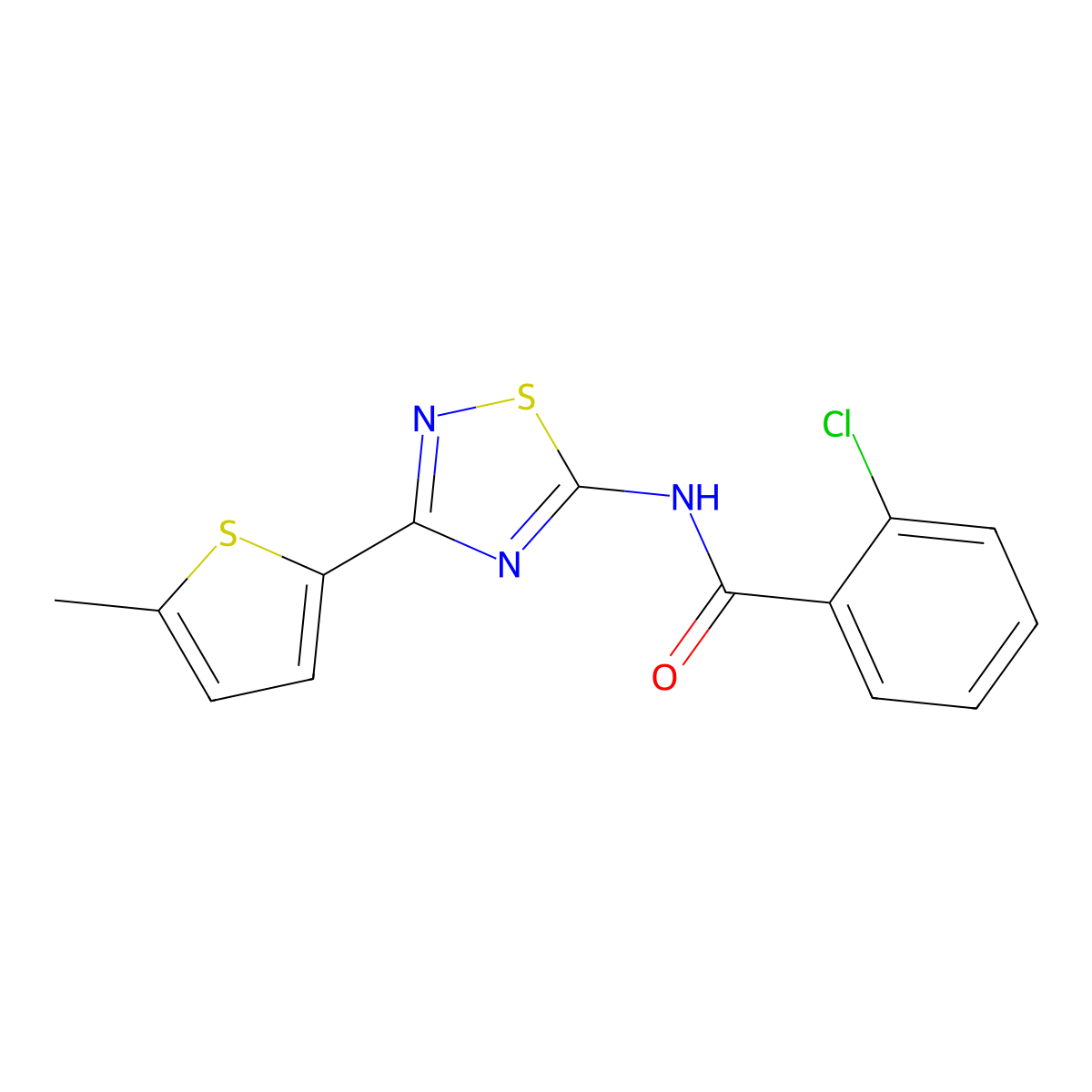 2-chloro-N-[3-(5-methylthiophen-2-yl)-1,2,4-thiadiazol-5-yl]benzamide molecular structure, CAS 1018159-70-0
