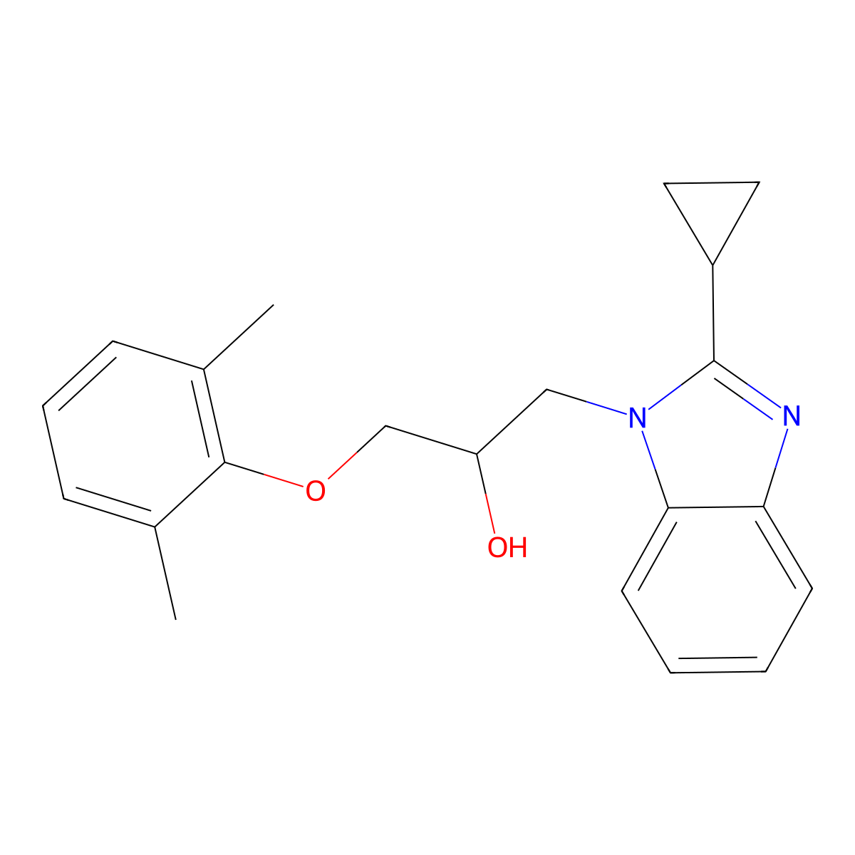 3-(2,6-Dimethylphenoxy)-1-(2-cyclopropylbenzimidazolyl)propan-2-ol molecular structure, CAS 1018161-44-8