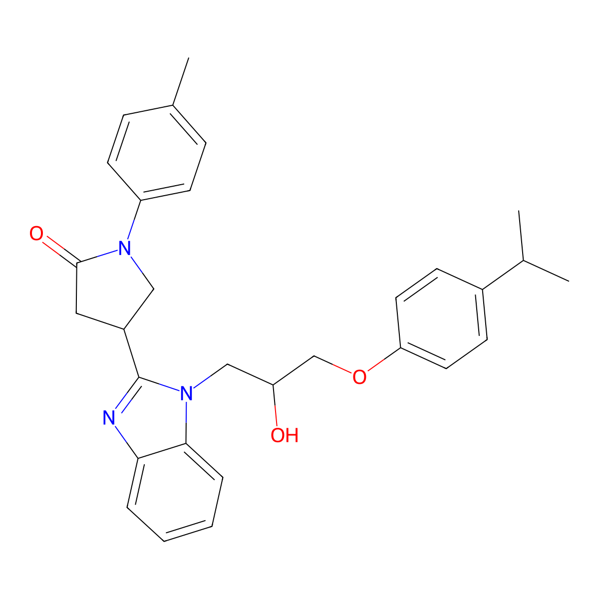4-(1-{2-Hydroxy-3-[4-(methylethyl)phenoxy]propyl}benzimidazol-2-yl)-1-(4-methy lphenyl)pyrrolidin-2-one molecular structure, CAS 1018161-48-2