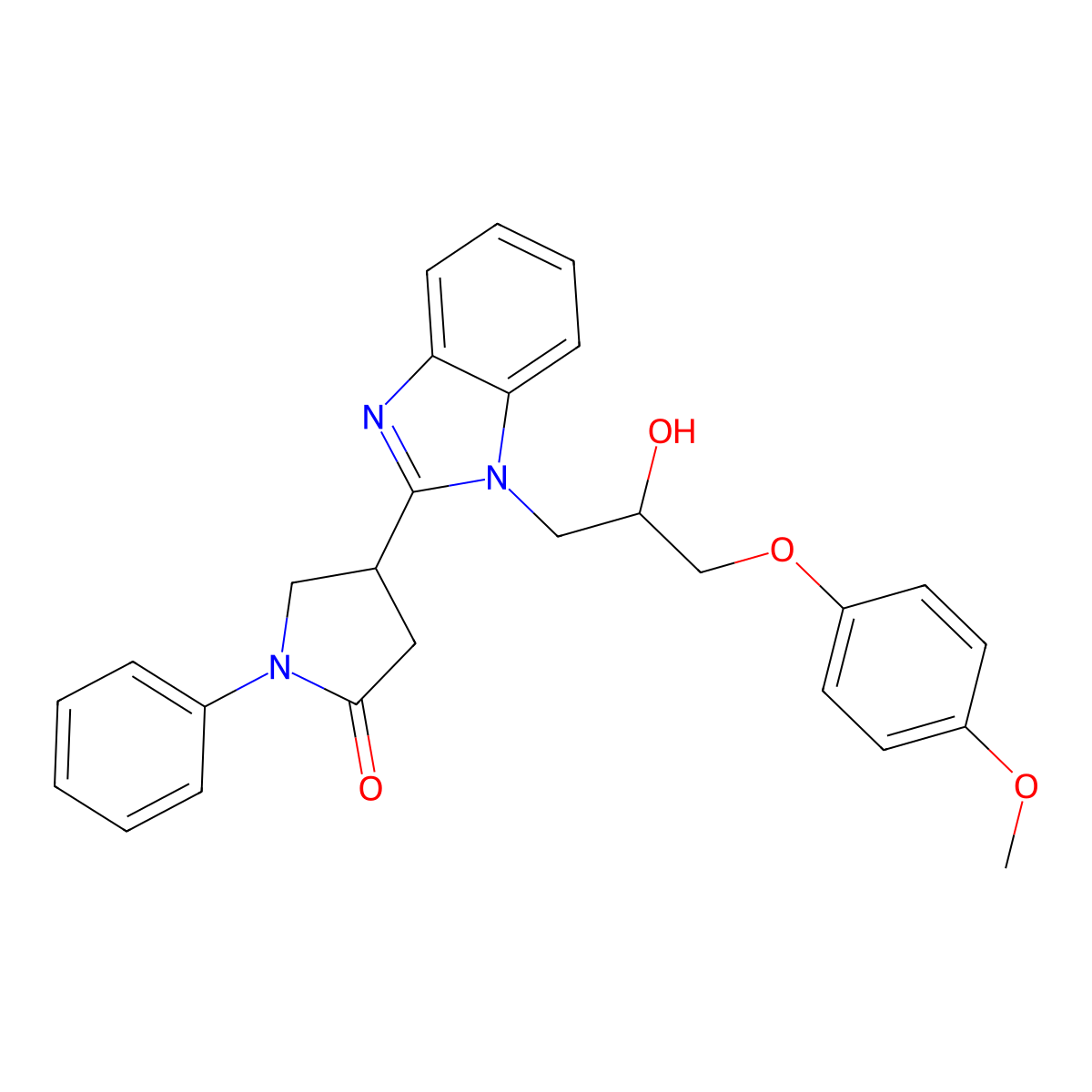 4-{1-[2-hydroxy-3-(4-methoxyphenoxy)propyl]-1H-benzimidazol-2-yl}-1-phenylpyrrolidin-2-one molecular structure, CAS 1018161-80-2