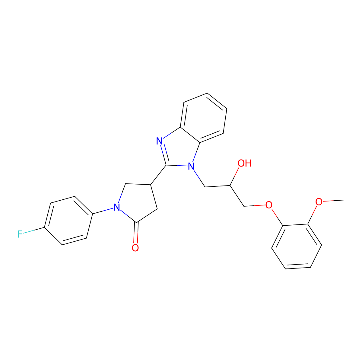 1-(4-fluorophenyl)-4-{1-[2-hydroxy-3-(2-methoxyphenoxy)propyl]-1H-benzimidazol-2-yl}pyrrolidin-2-one molecular structure, CAS 1018161-84-6