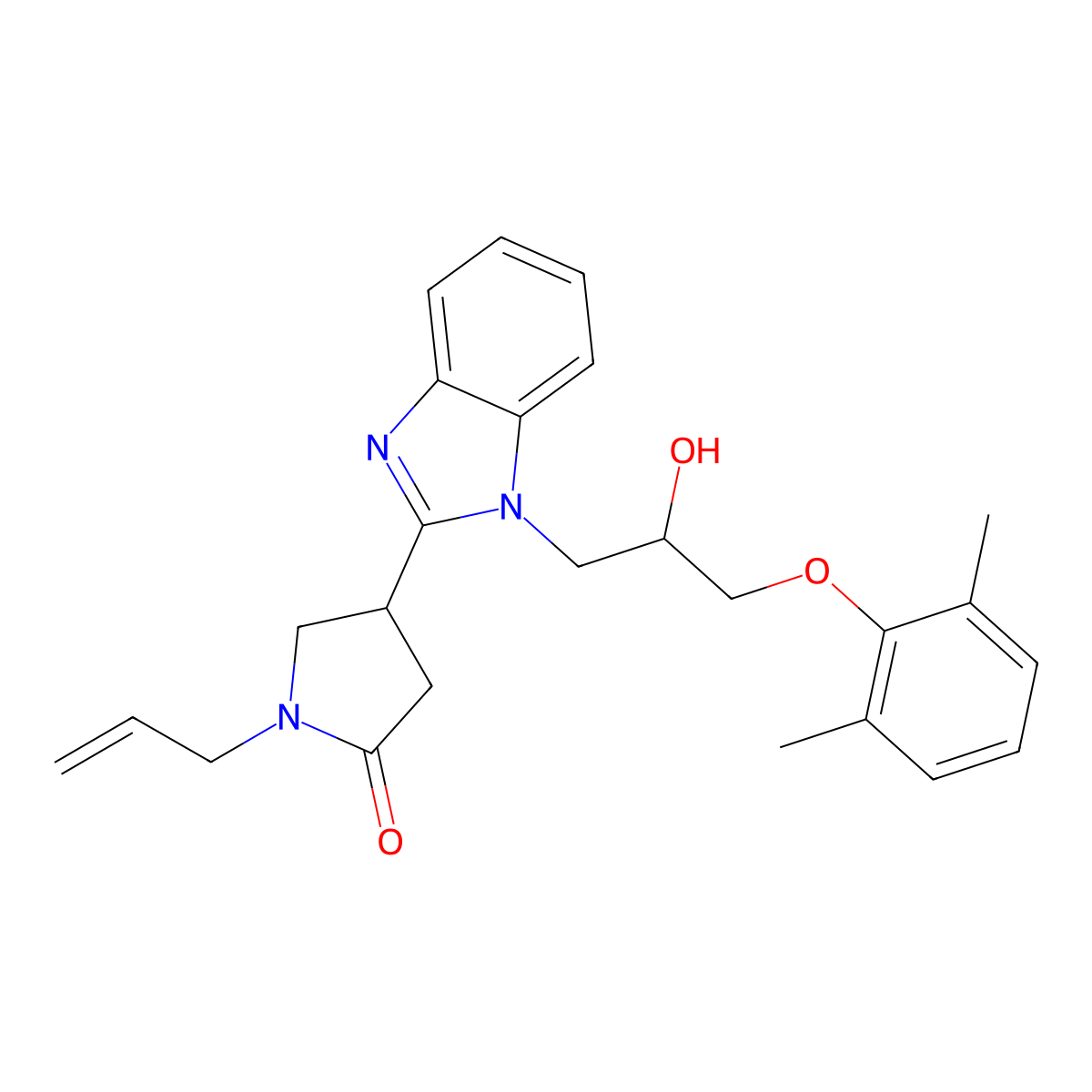 1-allyl-4-(1-(3-(2,6-dimethylphenoxy)-2-hydroxypropyl)-1H-benzo[d]imidazol-2-yl)pyrrolidin-2-one molecular structure, CAS 1018161-88-0